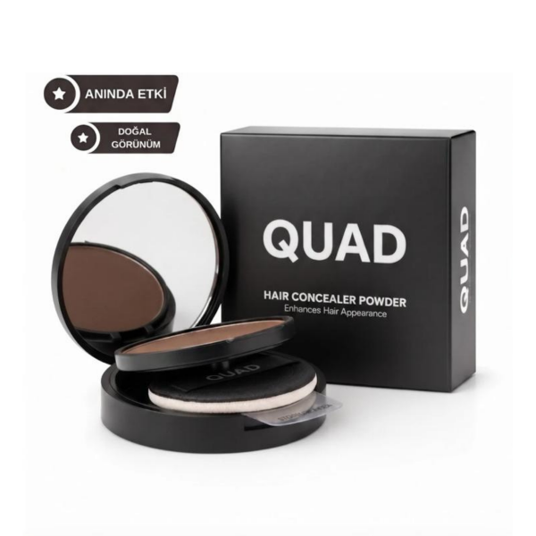 QUAD Unisex Kahverengi Saç & Sakal Toz Kapatıcı Dolgunlaştırıcı Pudra – Doğal Topik Etki 10gr